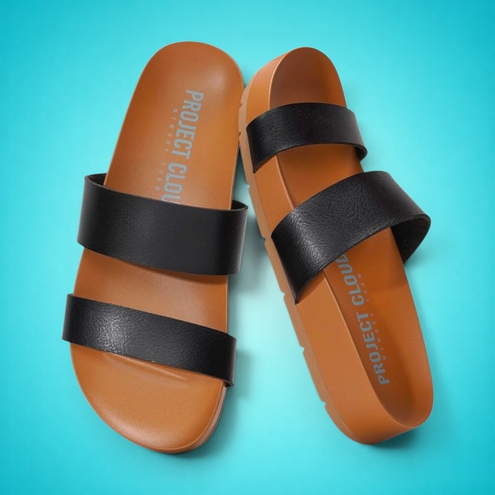 New Women's Project Cloud Hilltop Black Straps Sandals, Non-Slip, size 9